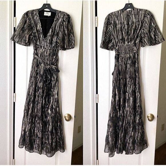 Ba & SH women Small NIXON Prom dress Gown Gold Black Long Maxi Empire Waist - Picture 1 of 10